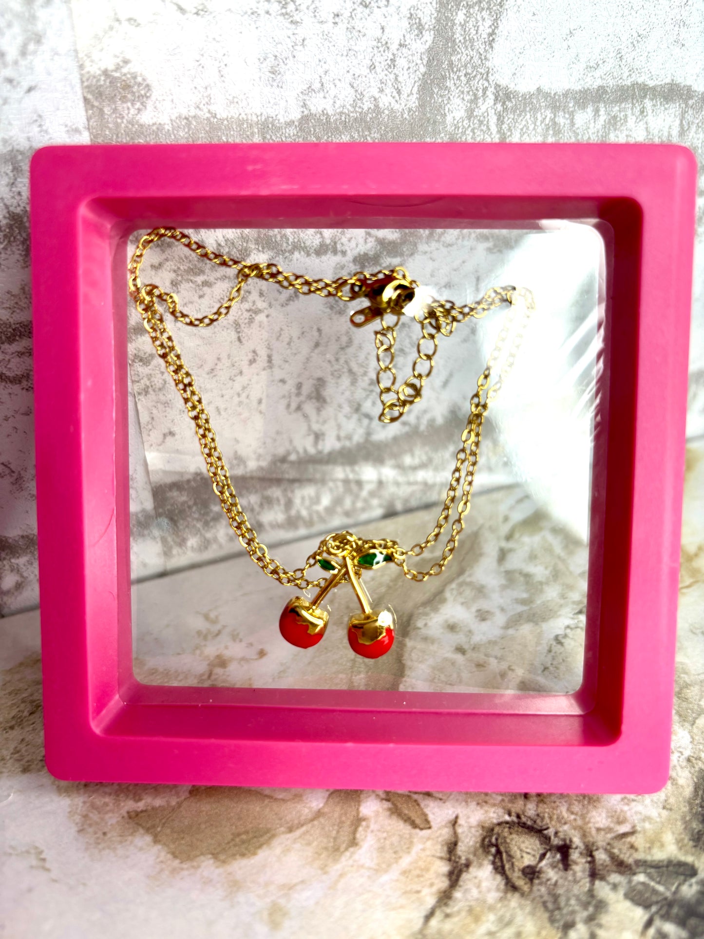 Cherry Short Necklace (Anti tarnish Stainless steel 18K gold plated)
