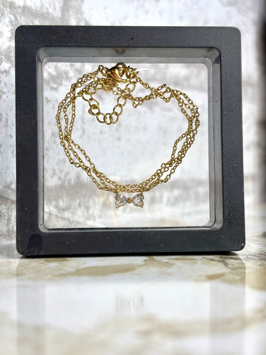 Crystal mini Bow (Anti tarnish Stainless steel 18k gold plated)