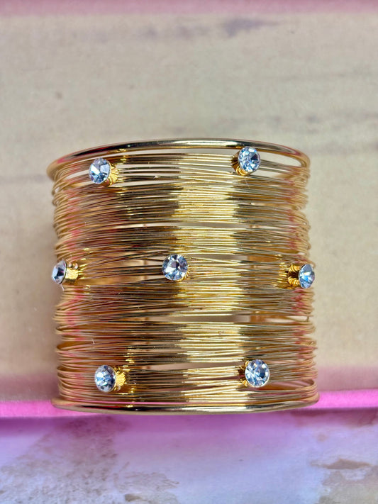 LUXURIOUS GOLD ZIRCON CUFF KADA BRACELET (Anti tarnish Stainless steel 18k gold plated