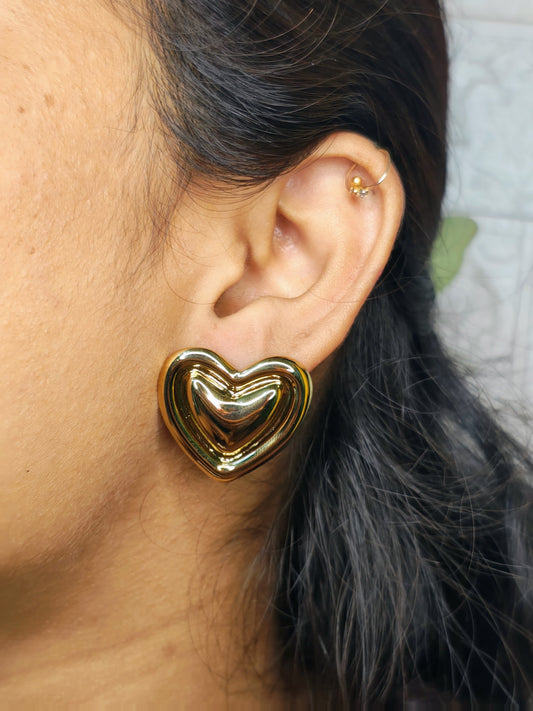Big Heart Chunky Earring ( Anti Tarnish stainless steel, 18K gold plated)