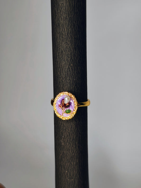 Purple Vintage Flower Adjustable Ring (Anti-Tarnish, Stainless Steel 18K Gold Plated)