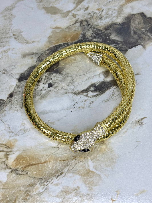 Golden Snake Necklace Rhinestones Wear as necklace and bracelet (Anti tarnish Stainless steel 18k gold plated