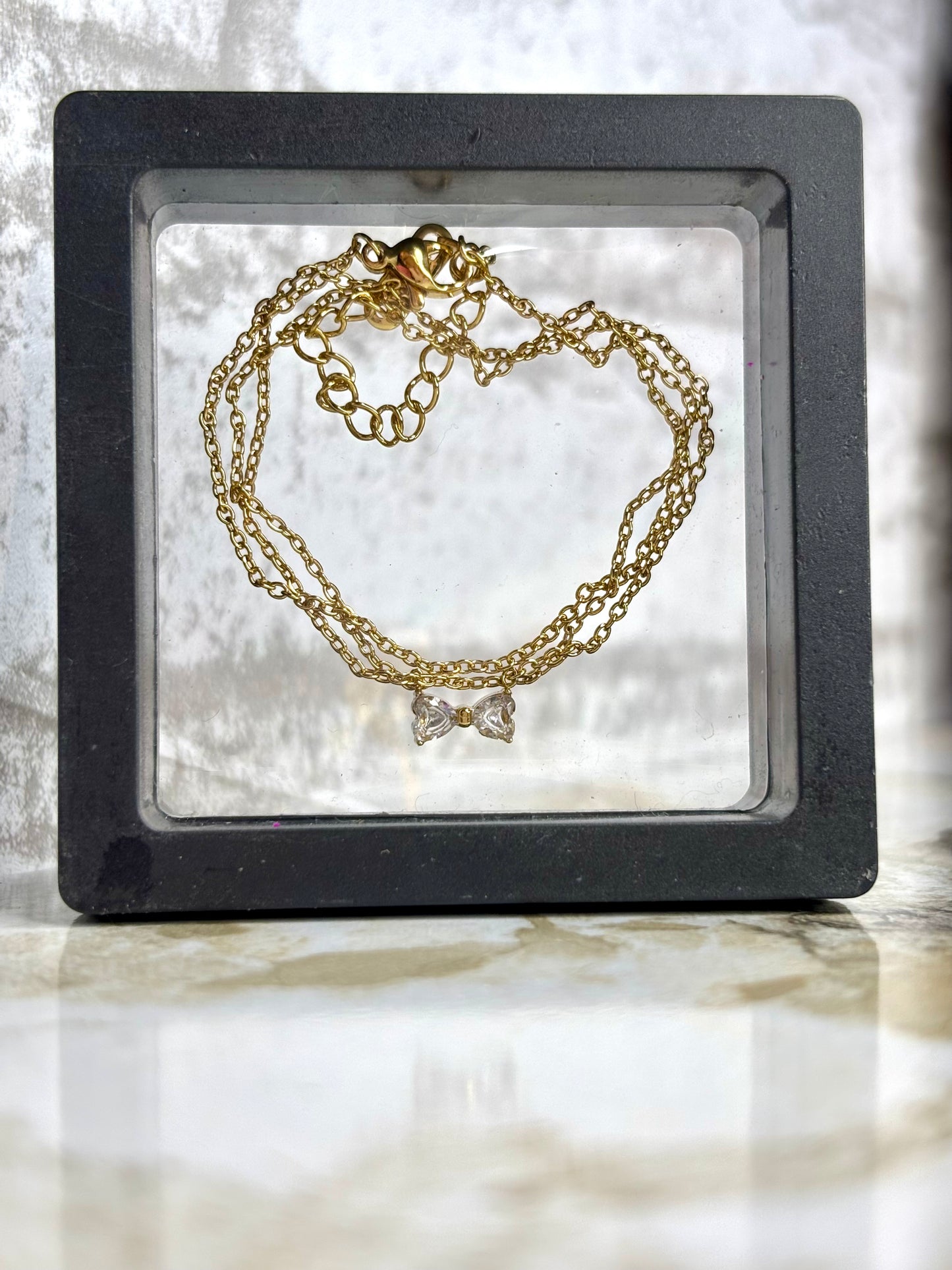 Crystal mini Bow (Anti tarnish Stainless steel 18k gold plated)