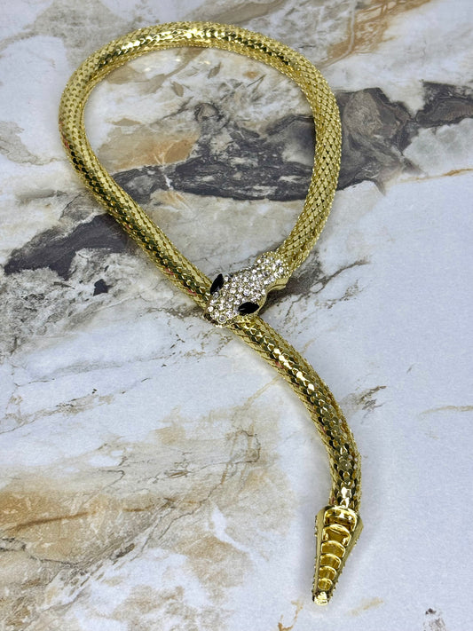 Golden Snake Necklace Rhinestones Wear as necklace and bracelet (Anti tarnish Stainless steel 18k gold plated