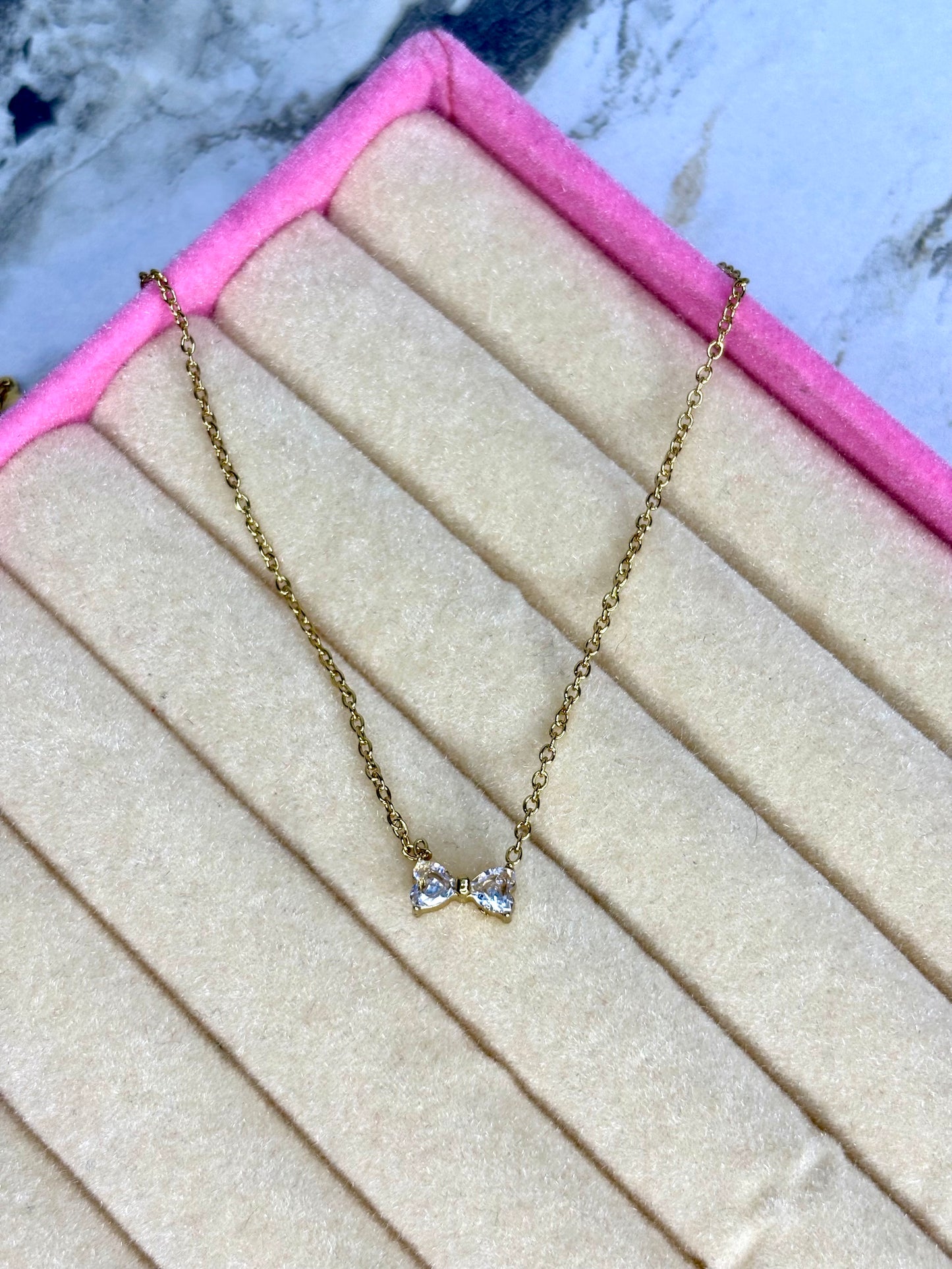 Crystal mini Bow (Anti tarnish Stainless steel 18k gold plated)