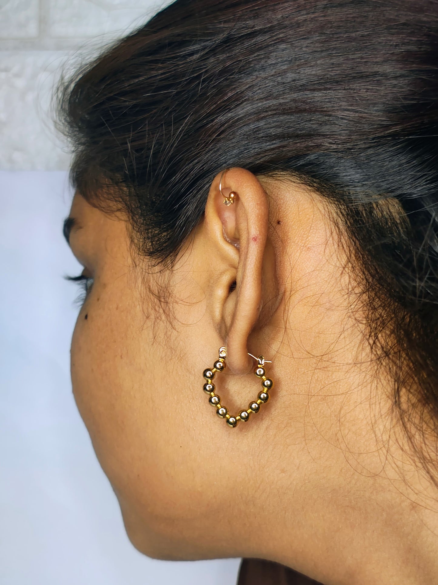 Bubble heart earring (Anti tarnish stainless steel, 18 K gold plate)