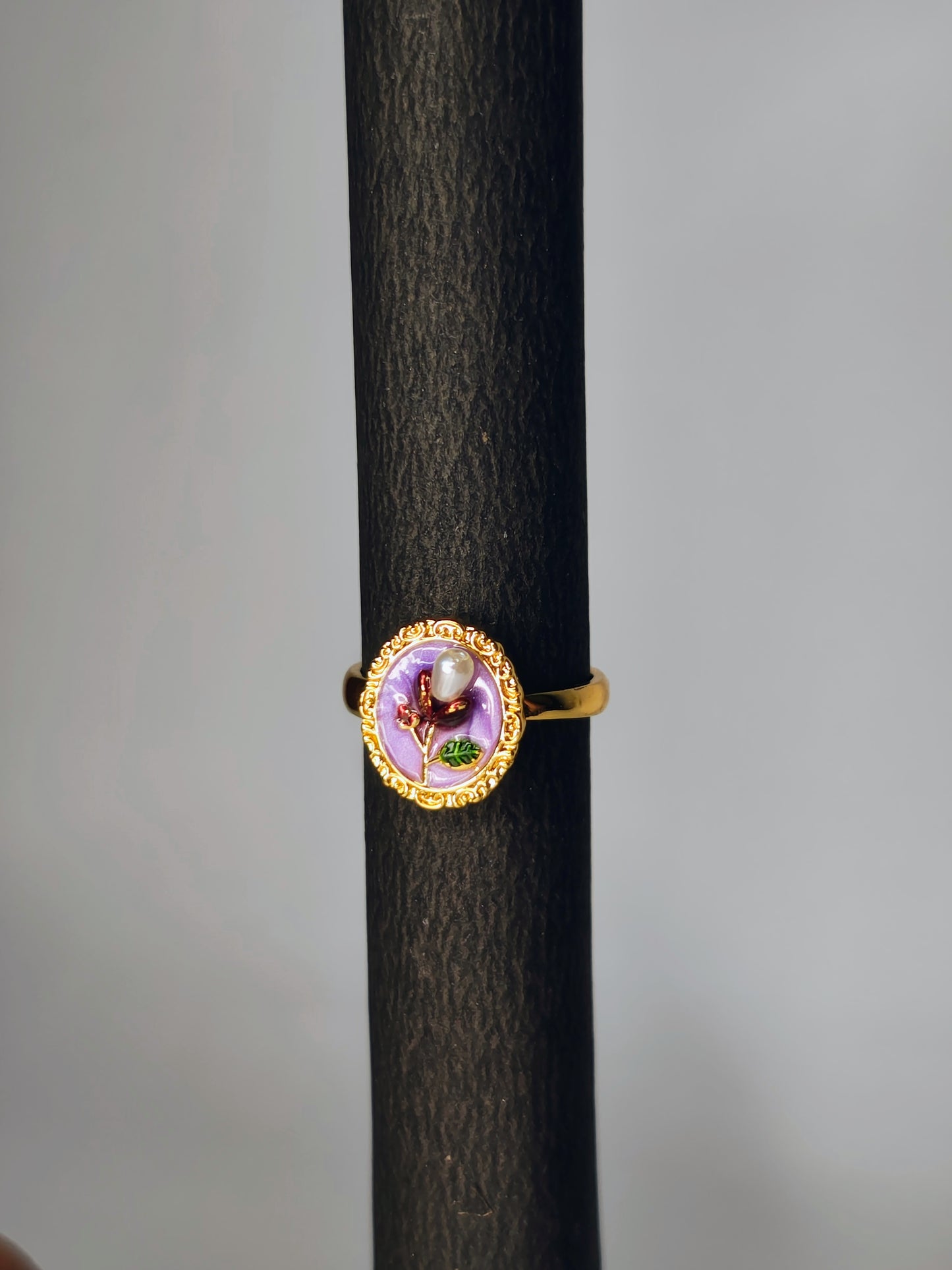 Purple Vintage Flower Adjustable Ring (Anti-Tarnish, Stainless Steel 18K Gold Plated)